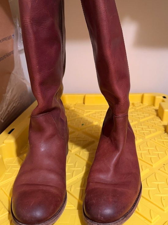Frye Shoes - Frye Melissa Button 2 Tall Leather Riding Boots in Burgundy/Brown Womens 8.5